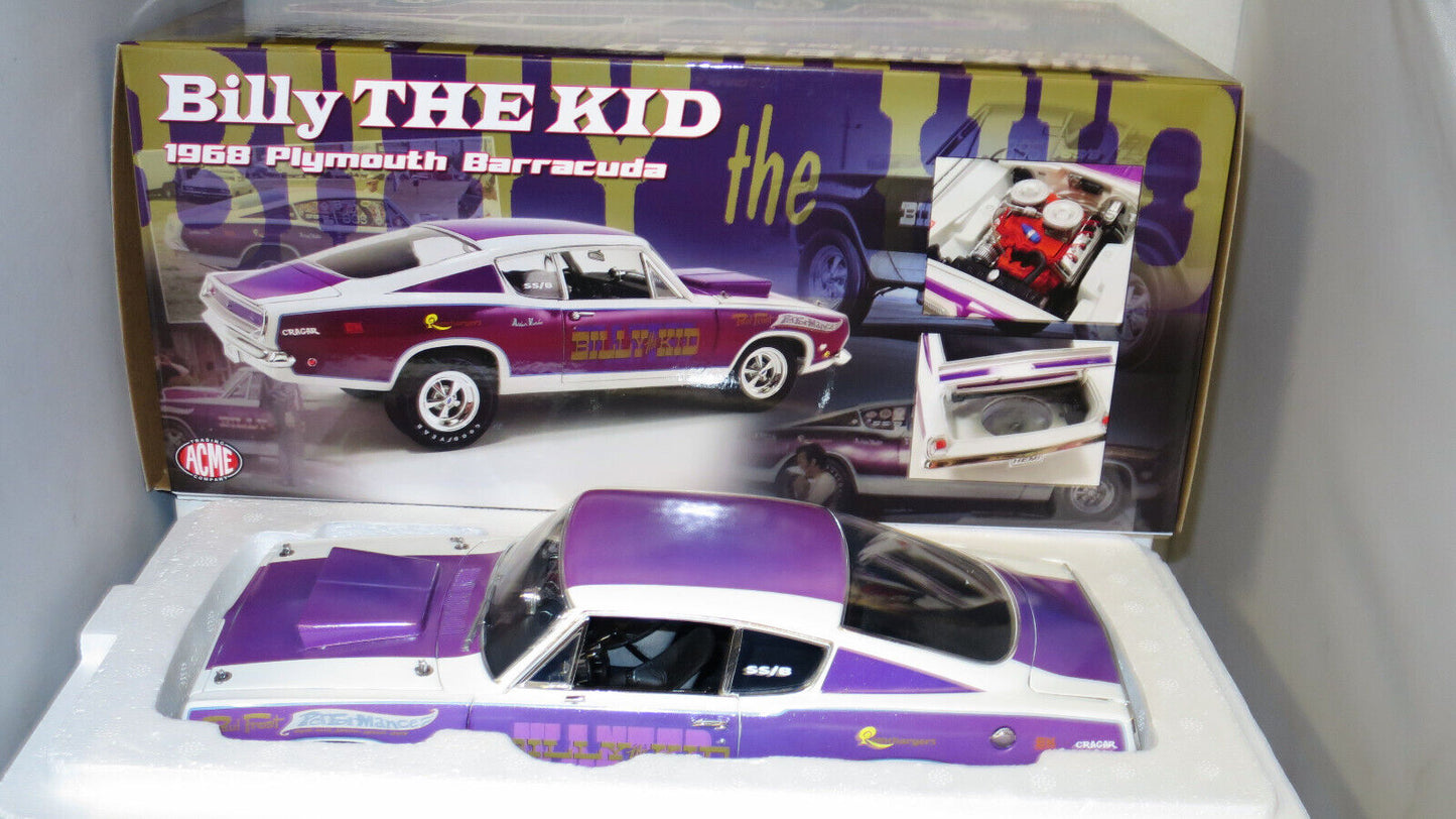 ACME 1/18 1968 PLYMOUTH BARRACUDA PURPLE BILLY THE KID DRAG CAR A1806125