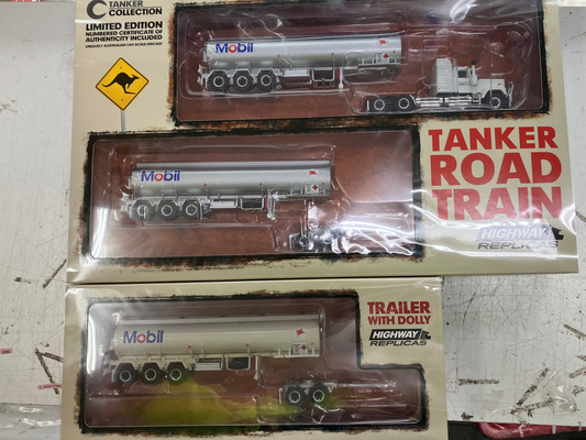 1:64 HIGHWAY REPLICAS MOBIL MACK TANKER ROAD TRAIN TRUCK & TRAILER + 2nd TRAILER