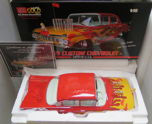 ACE 1/18 MAD MAX MOVIE CAR 1959 CUSTOM CHEVROLET BEL AIR SEDAN WITH FLAMES