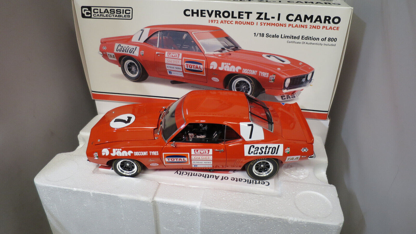 CLASSIC 1/18 Chevrolet ZL-1 Camaro 1972 ATCC Bob Jane Symons Plains 2nd #18786
