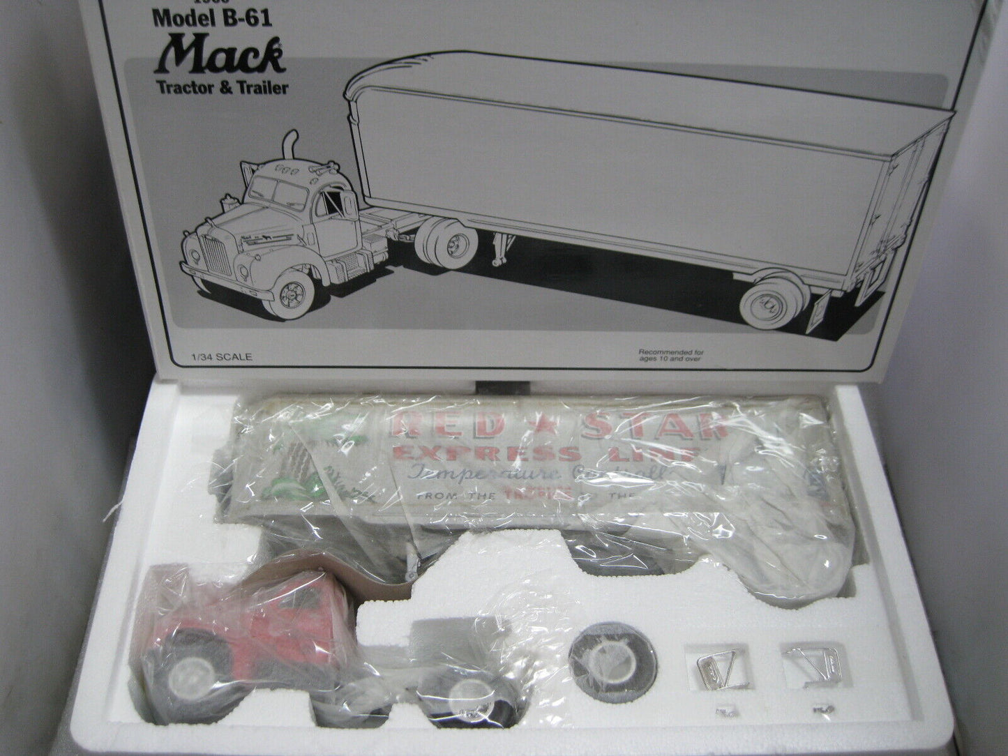 1.34 1St First Gear 1960 Model B-61 Mack Truck & Trailer Red Star Express 191510