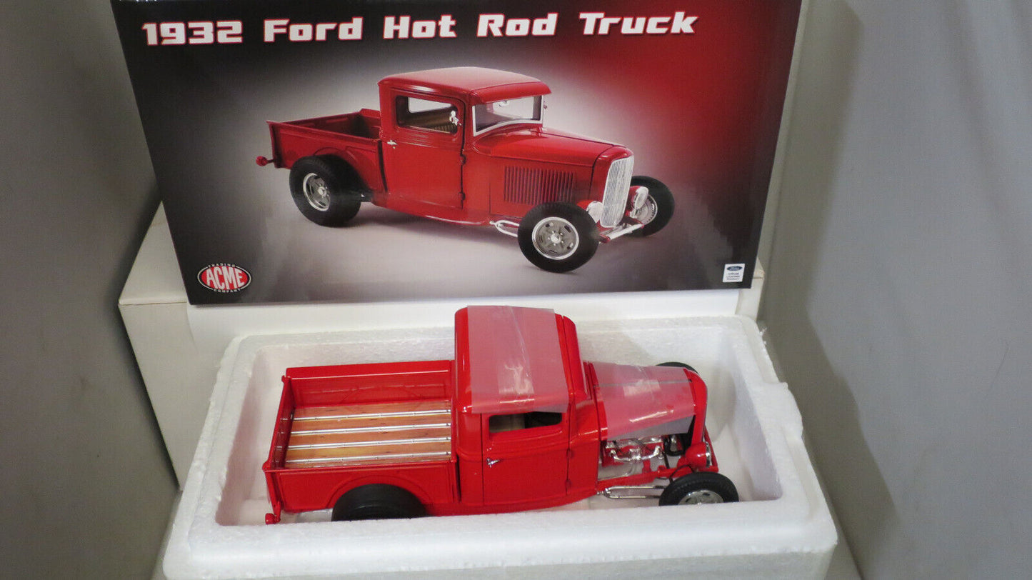 ACME 1/18 1932 FORD HOT ROD PICK UP TRUCK RED AWESOME LOOKING MODEL  A1804100