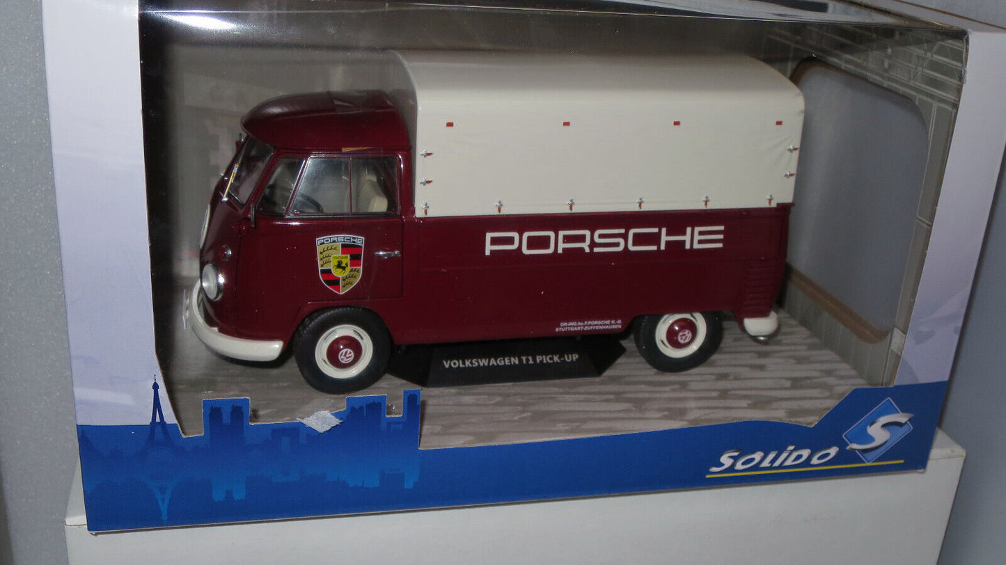 SOLIDO 1/18 VW Volkswagen T1 Pick Up Combi Porsche Service 1950 Red #S1806707