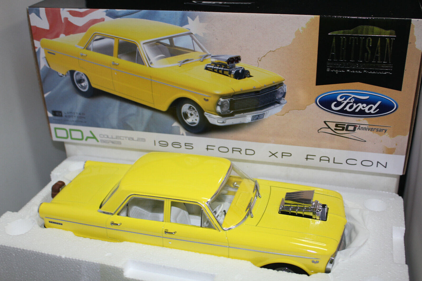 1/18 Greenlight DDA 1965 Ford Xp Falcon Sedan Yellow Drag Car #DDA004