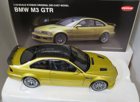KYOSHO 1/18   BMW M3 GTR E46  METALLIC YELLOW CARBON ROOF #08507Y  OLD STOCK