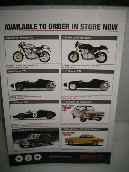 Biante 1/18 Dealers Order In Store Brochure Ford Falcon Xw Torana Norton  Cooper