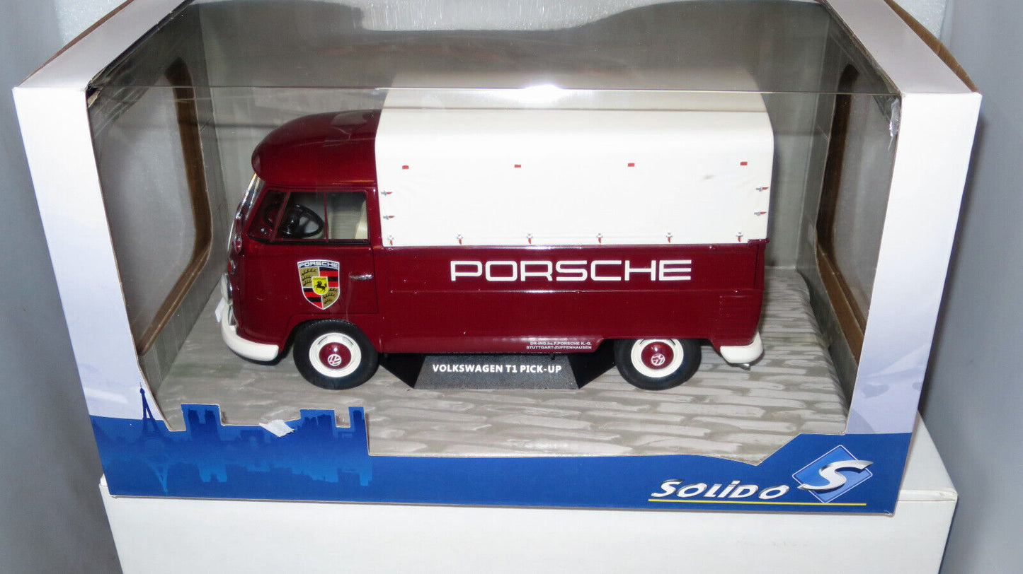 SOLIDO 1/18 VW Volkswagen T1 Pick Up Combi Porsche Service 1950 Red #S1806707